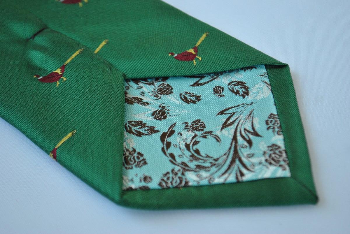 dark green tie with pheasant design - Image 4