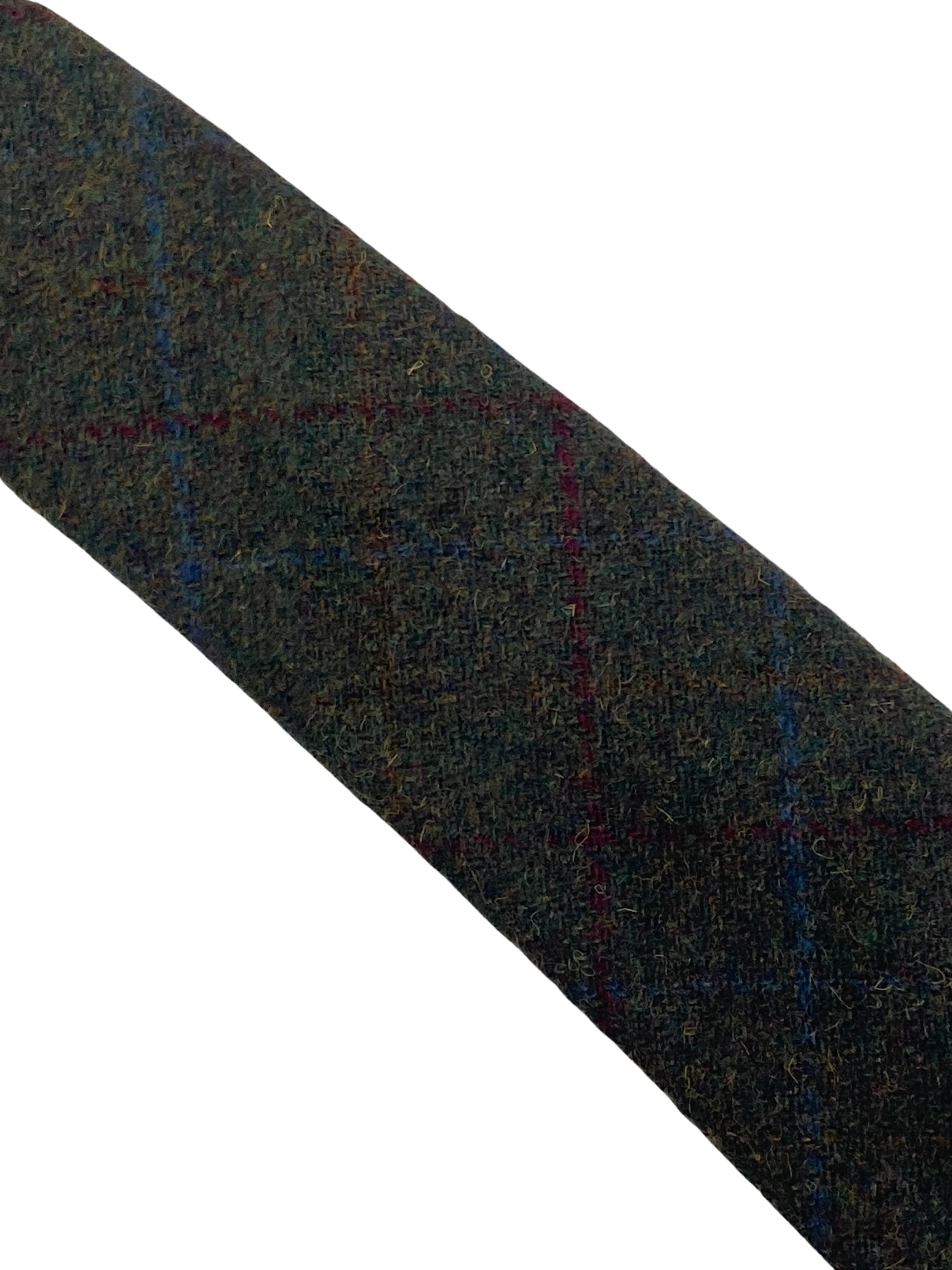 skinny dark green tweed tie with red and blue windowpane design - Image 2