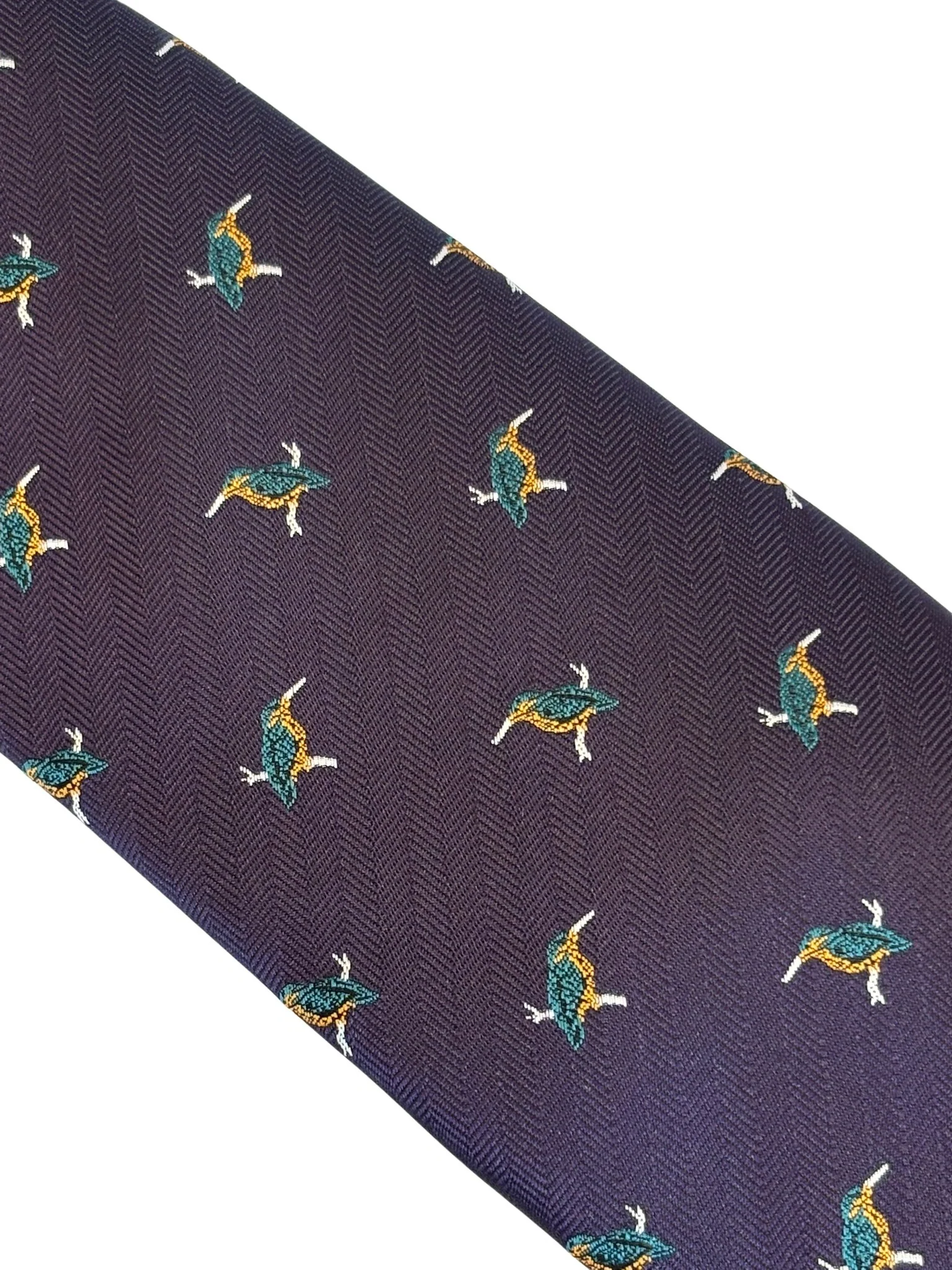 dark indigo purple tie with kingfisher design - Image 3