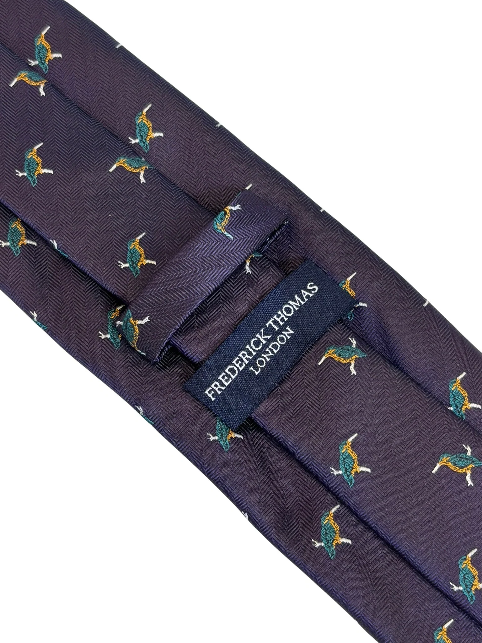 dark indigo purple tie with kingfisher design - Image 4