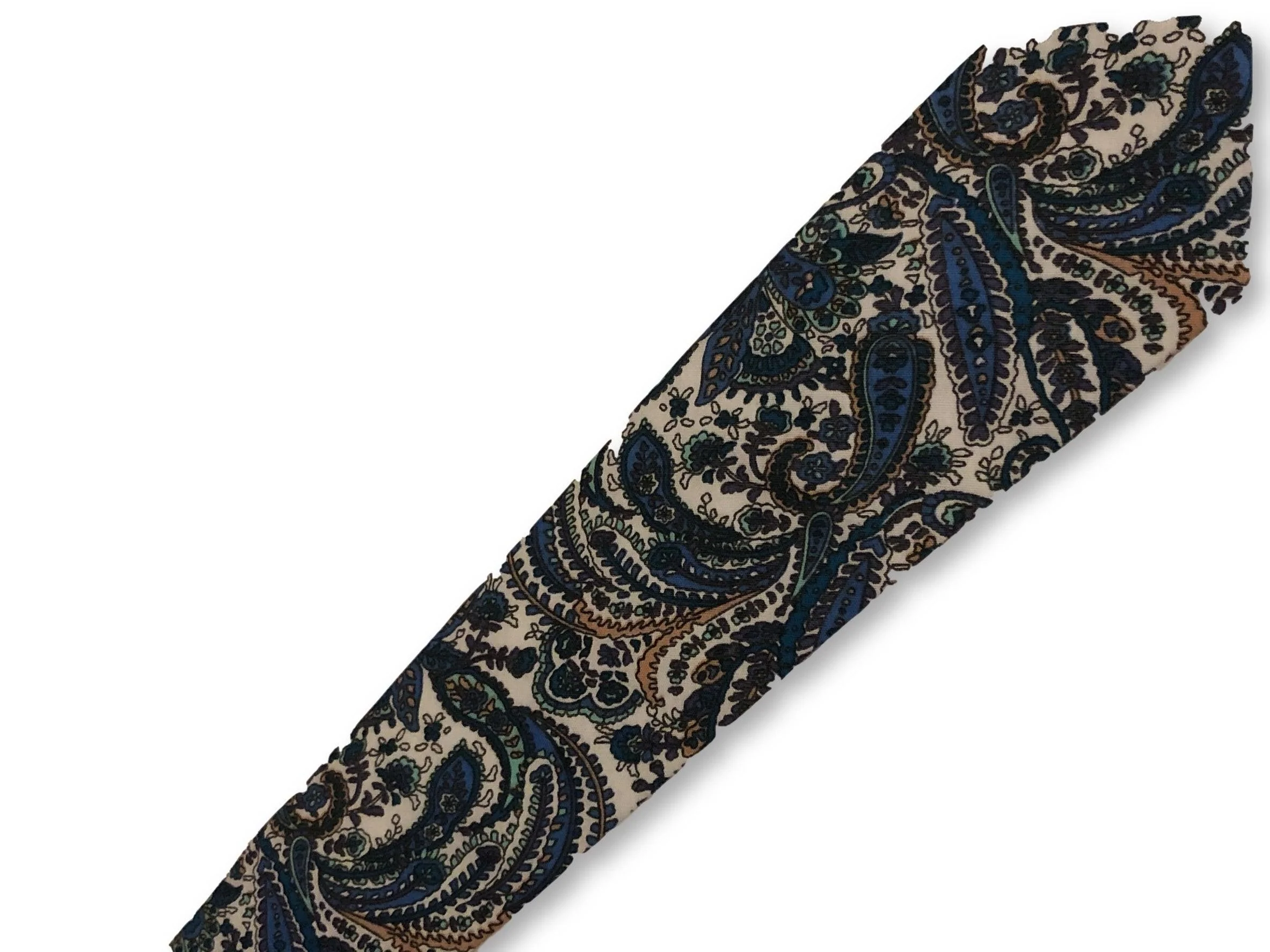 dark navy blue and turquoise blue paisley design cotton tie - Image 2
