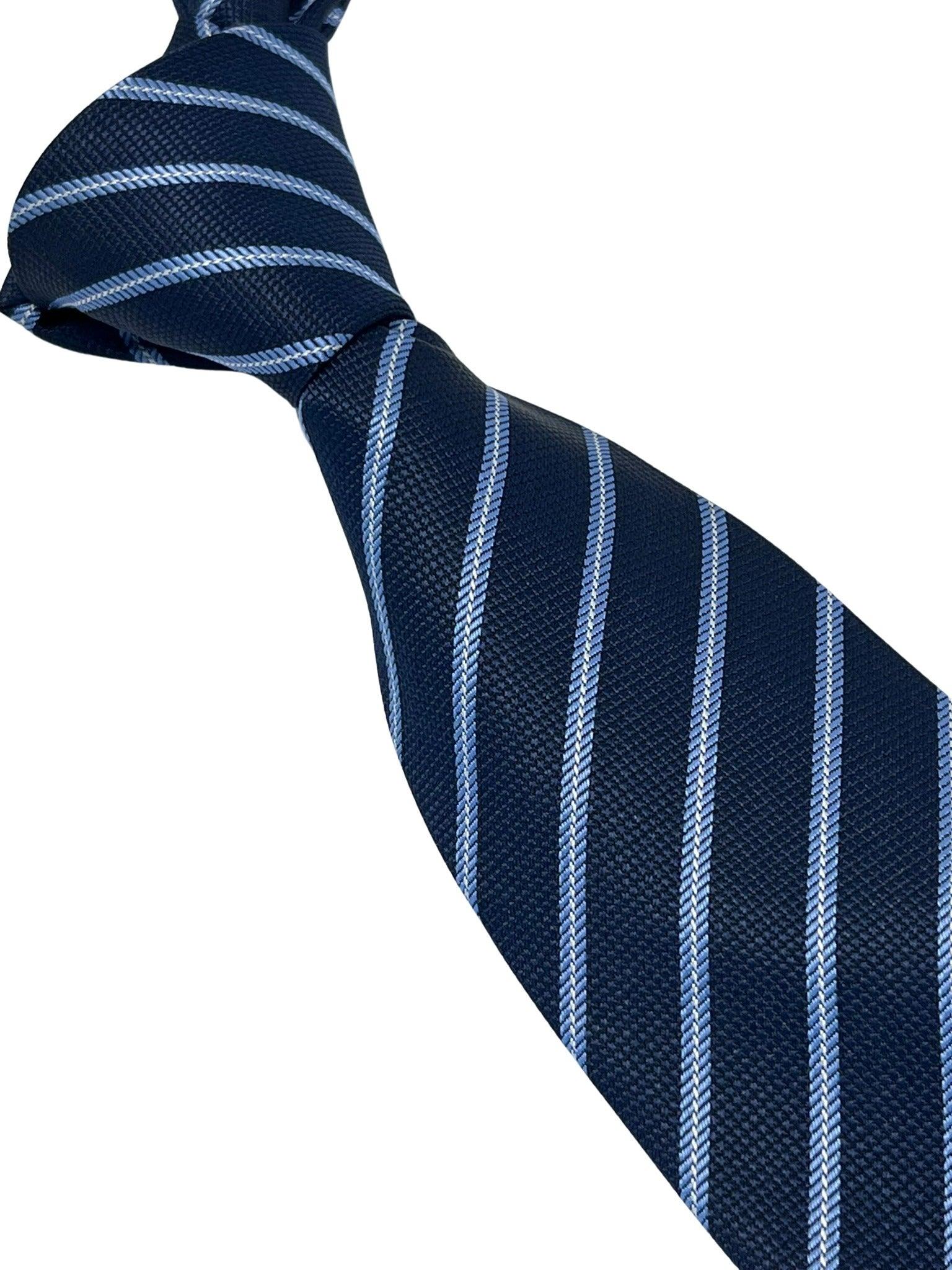 dark navy blue tie with light pale blue stripe - Image 6