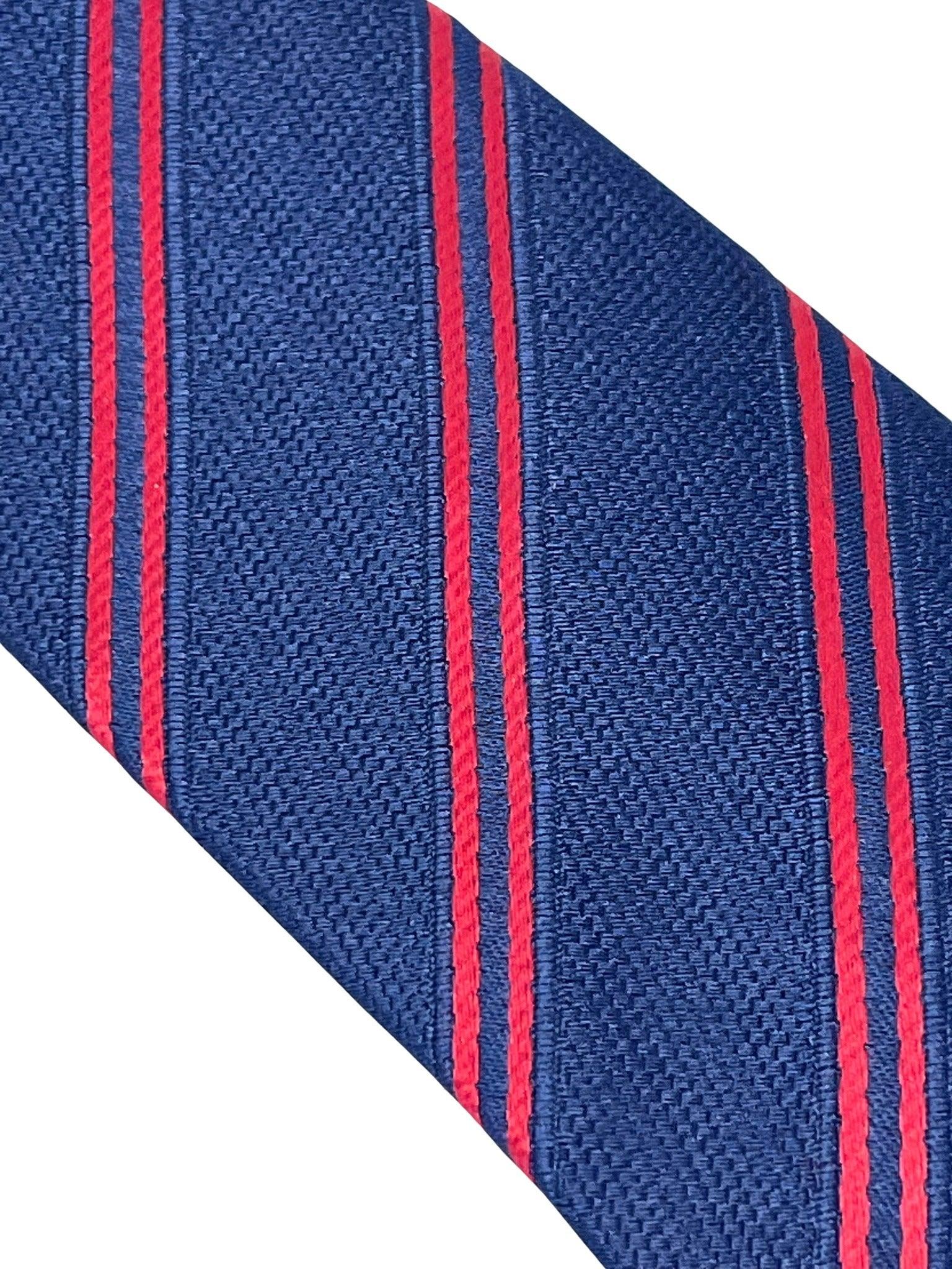 dark navy blue tie  with double red stripe - Image 3