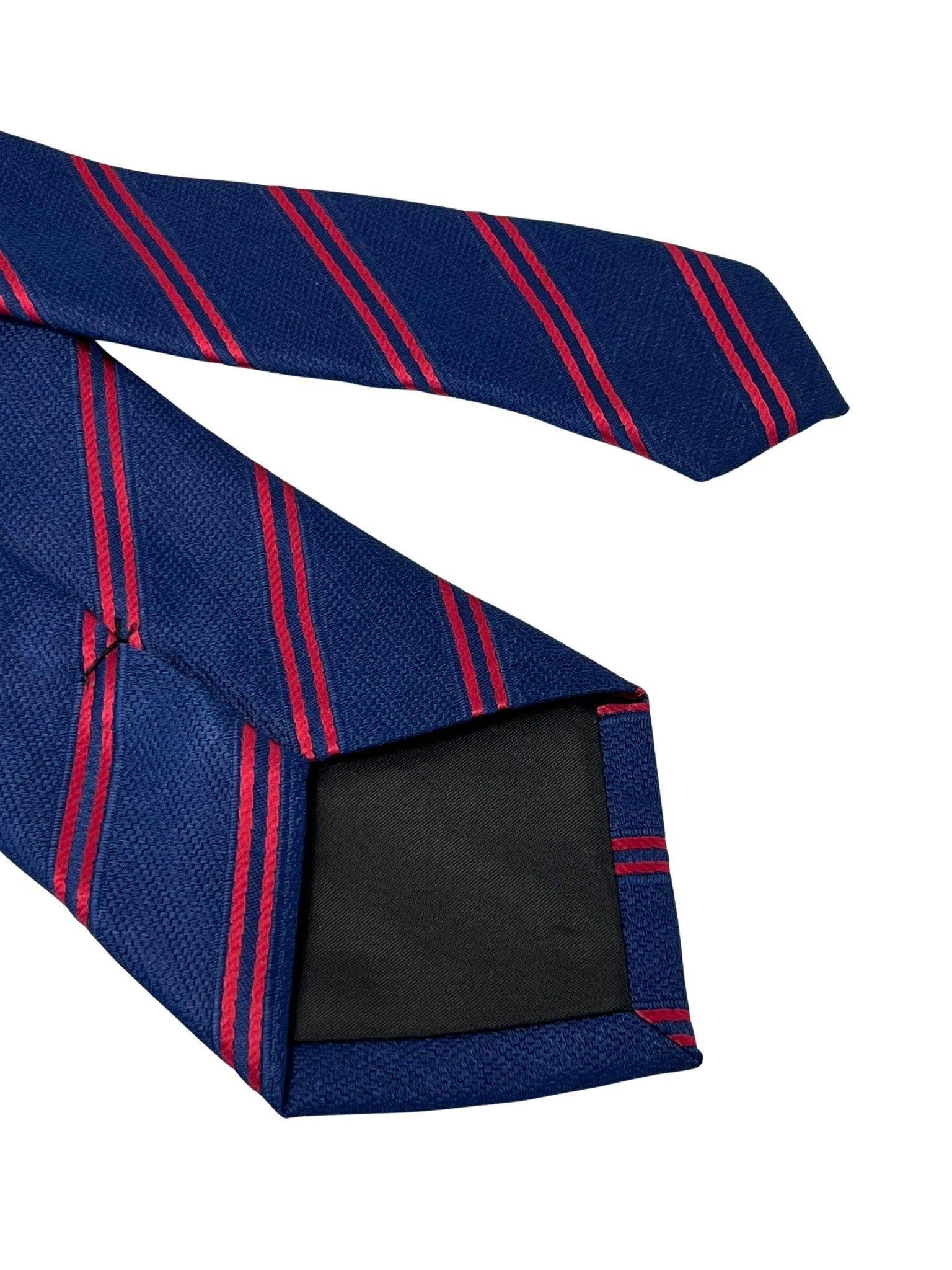 dark navy blue tie  with double red stripe - Image 5