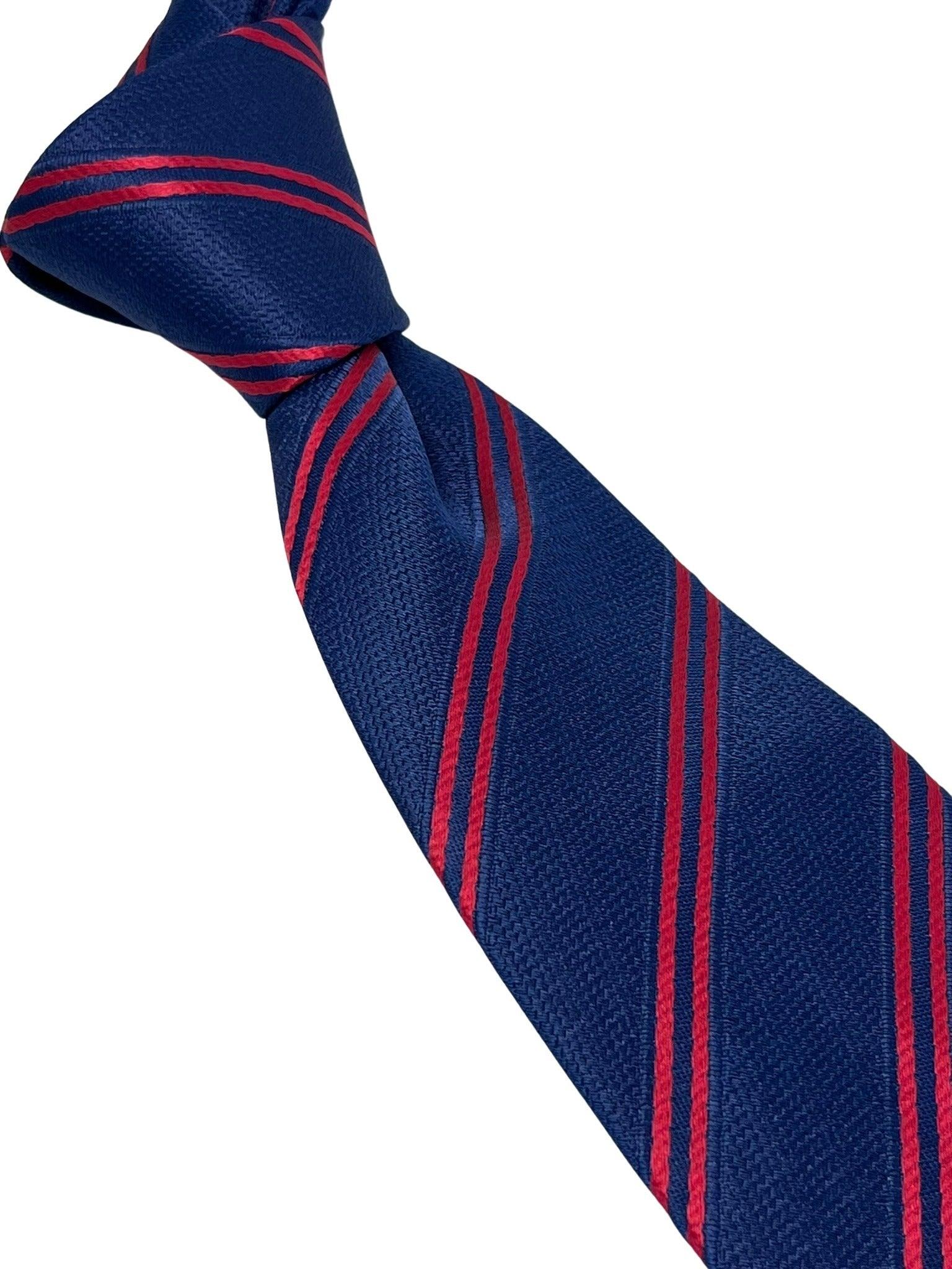 dark navy blue tie  with double red stripe - Image 6