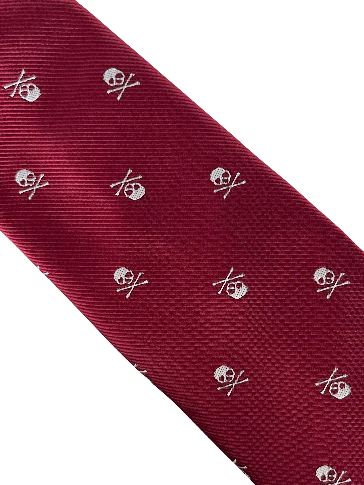 dark red maroon tie with skull and crossbones design - Image 2