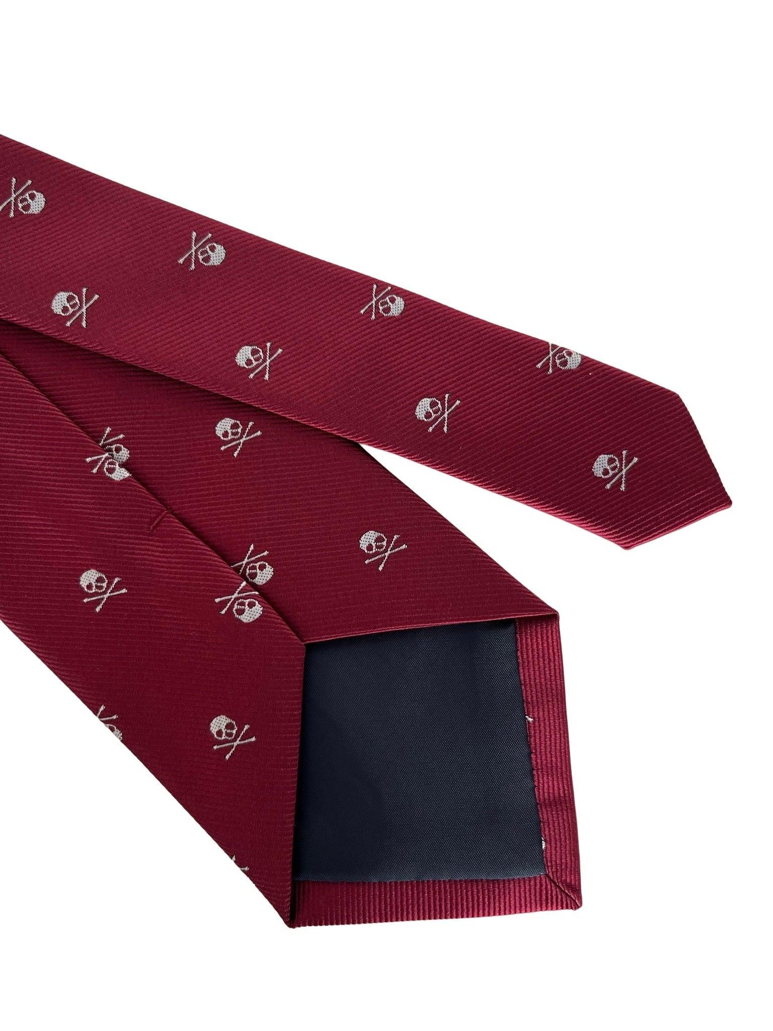 dark red maroon tie with skull and crossbones design - Image 4