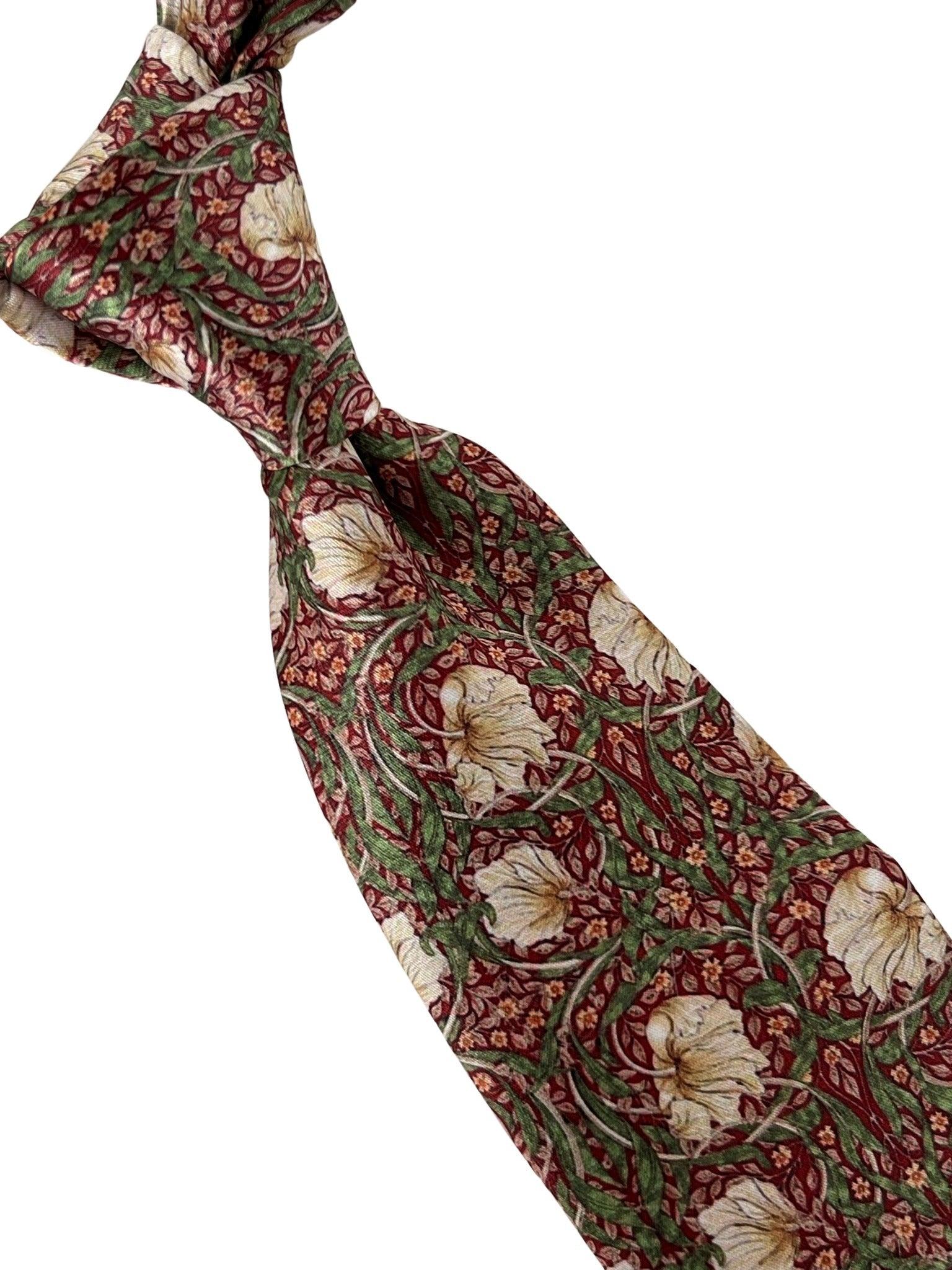 dark red maroon tie with william morris pimpernel floral design - Image 5