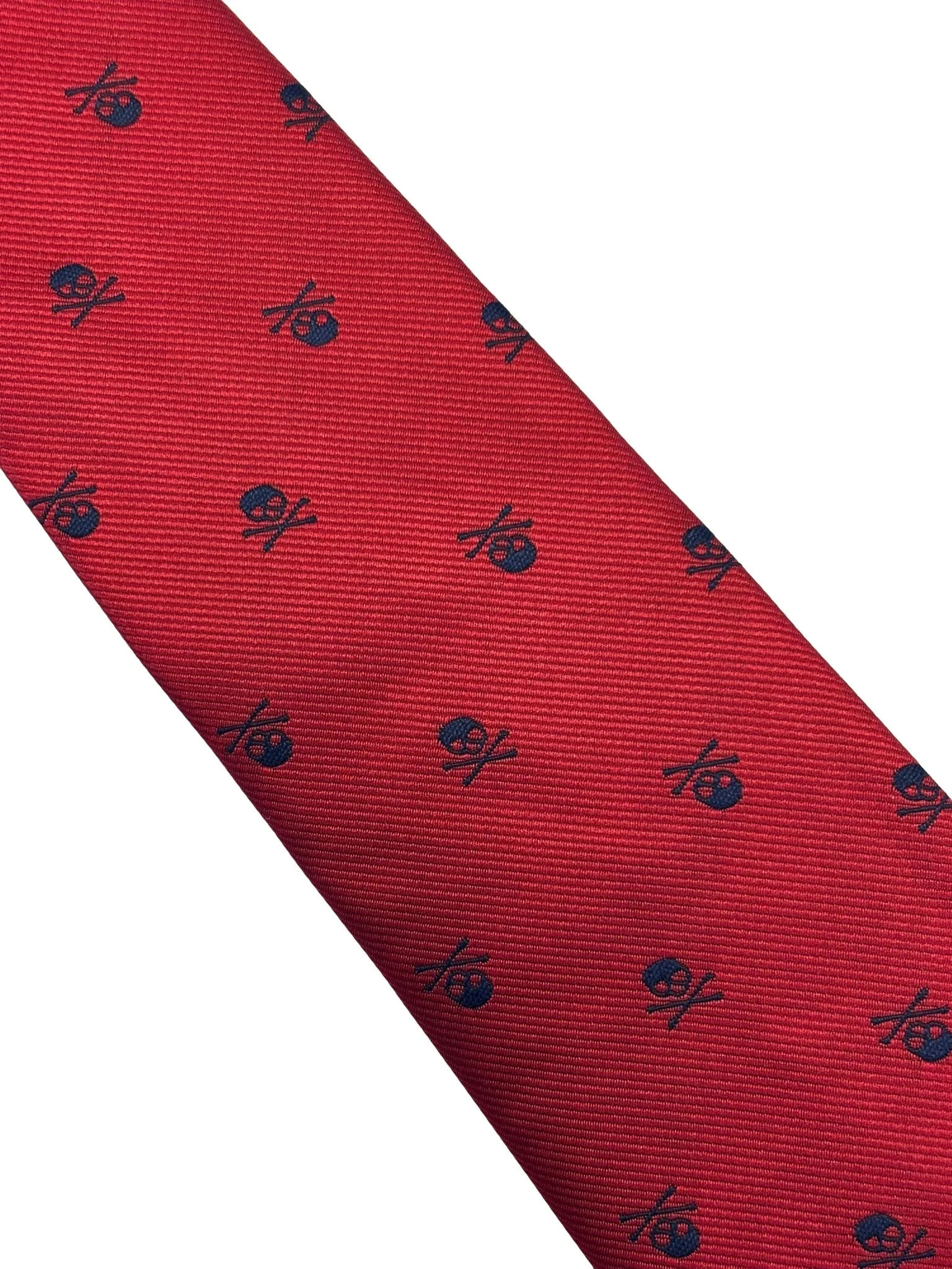 dark red tie with navy blue skull and crossbone design - Image 3