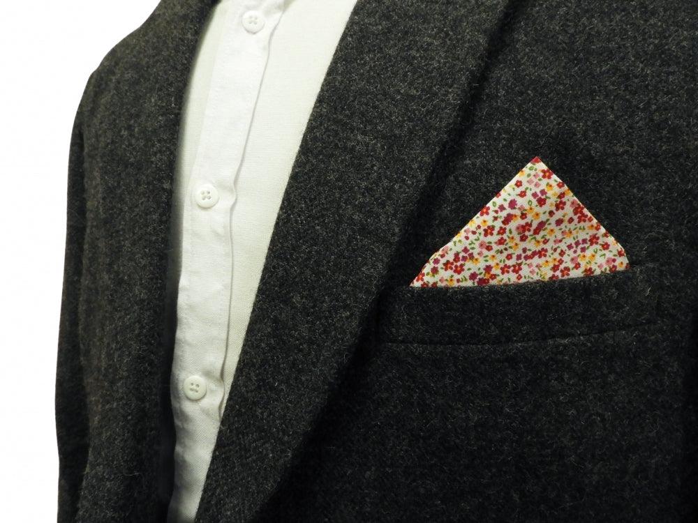 Ditsy Pink, Red and Orange Floral Print Pocket Square - Image 2