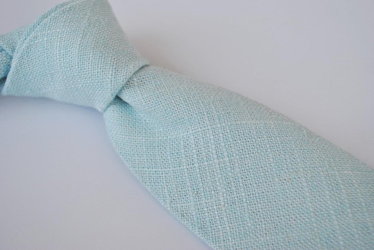 duck egg blue textured linen tie - Image 4