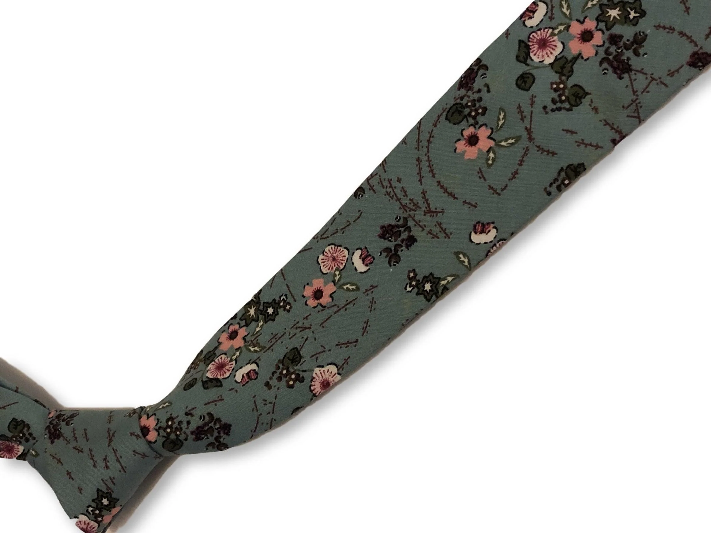 duck egg blue with pink floral design cotton tie - Image 3