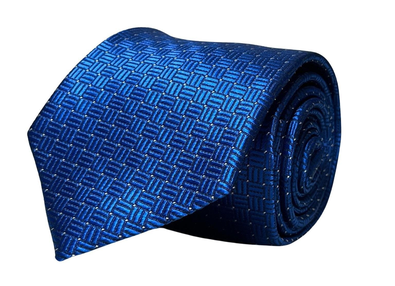 electric bright blue tie with squared pin spot design - Image 2