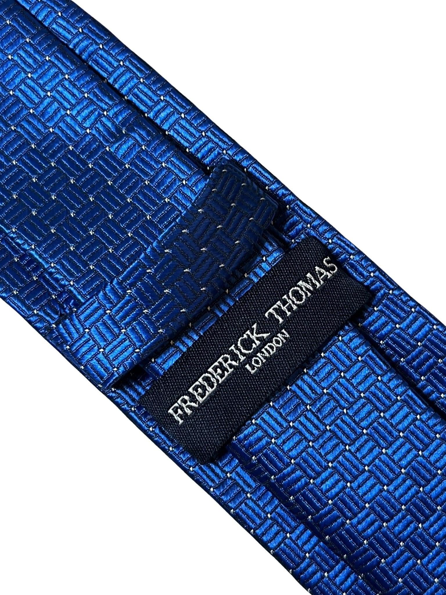 electric bright blue tie with squared pin spot design - Image 4