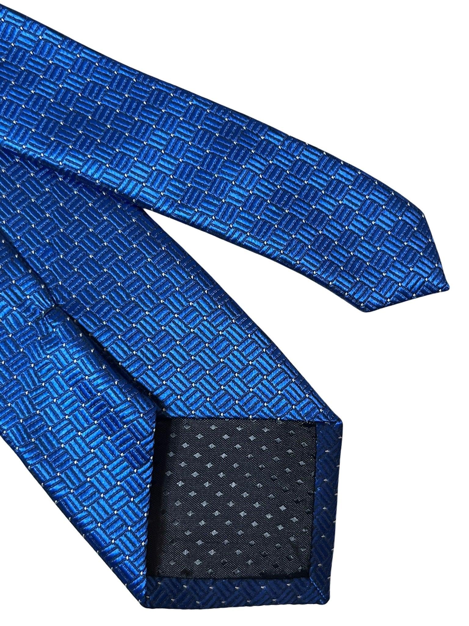 electric bright blue tie with squared pin spot design - Image 5