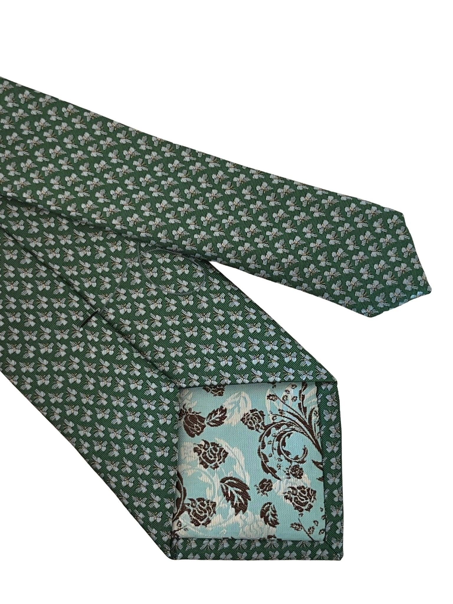 emerald dark green tie with embroidered butterfly design - Image 4