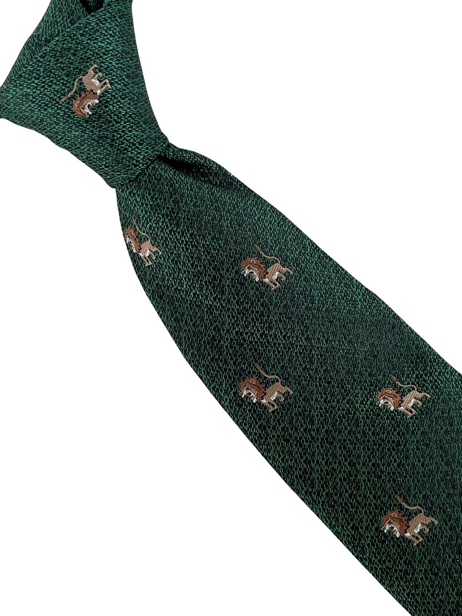emerald forest dark green tie with lion design - Image 5