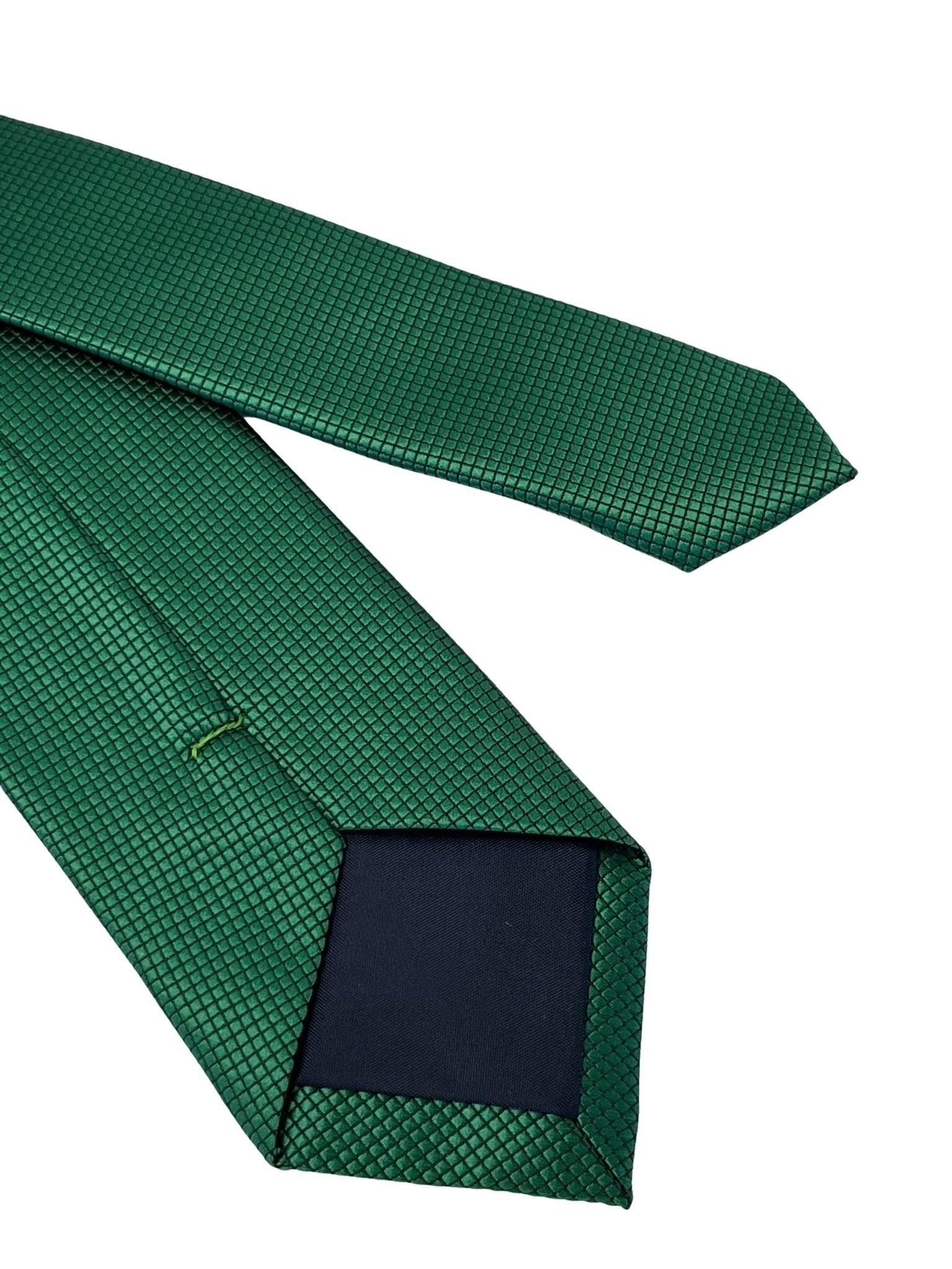 emerald green silky tie with subtle squared design - Image 5