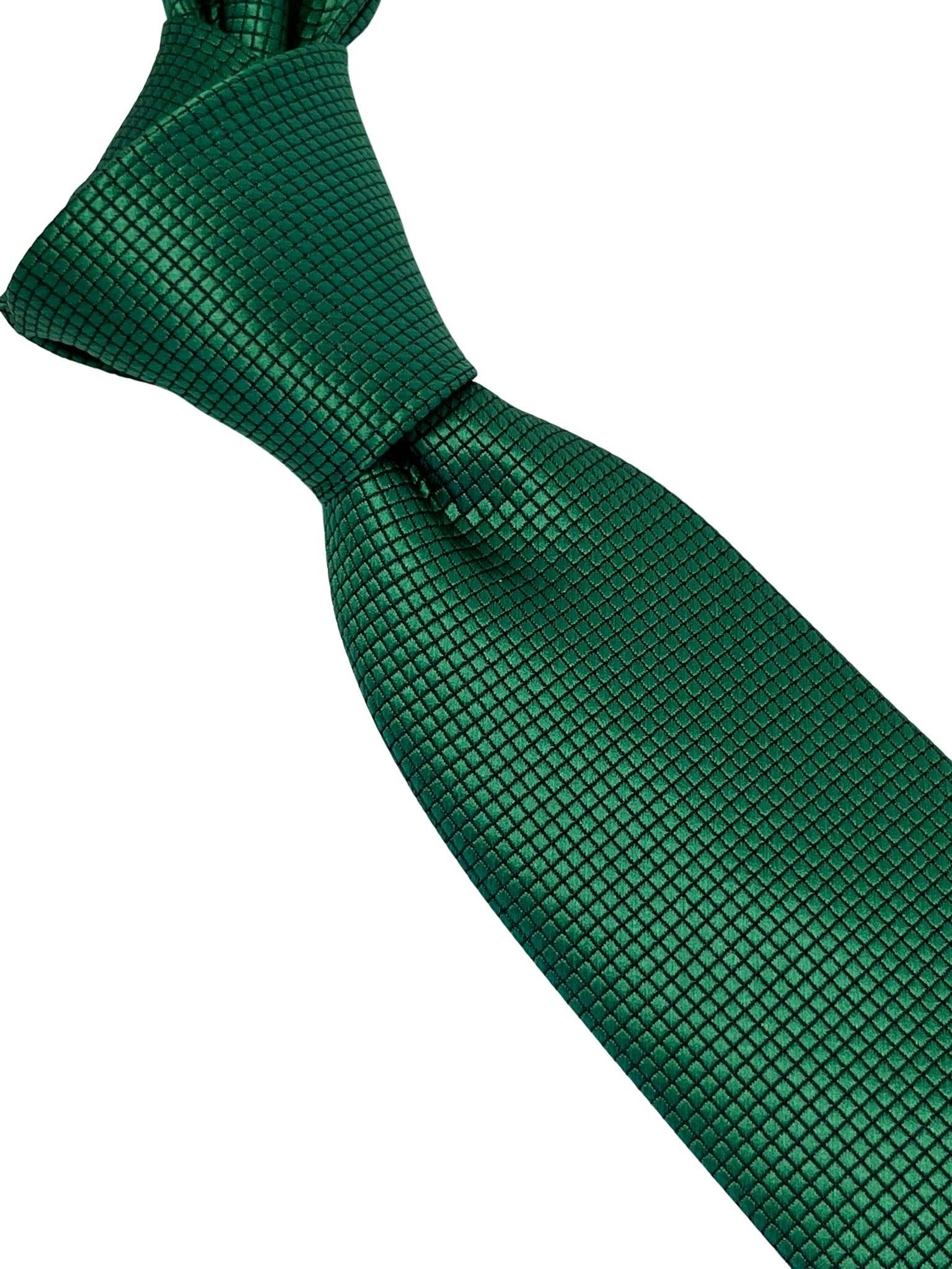 emerald green silky tie with subtle squared design - Image 6