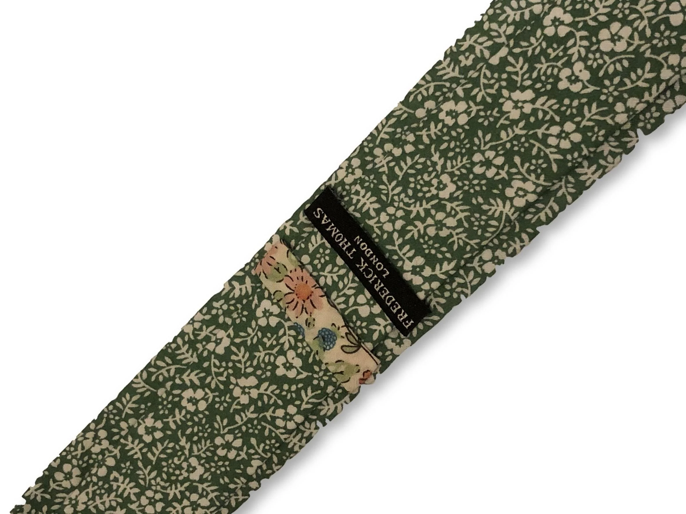 forest green with white floral design cotton tie - Image 3