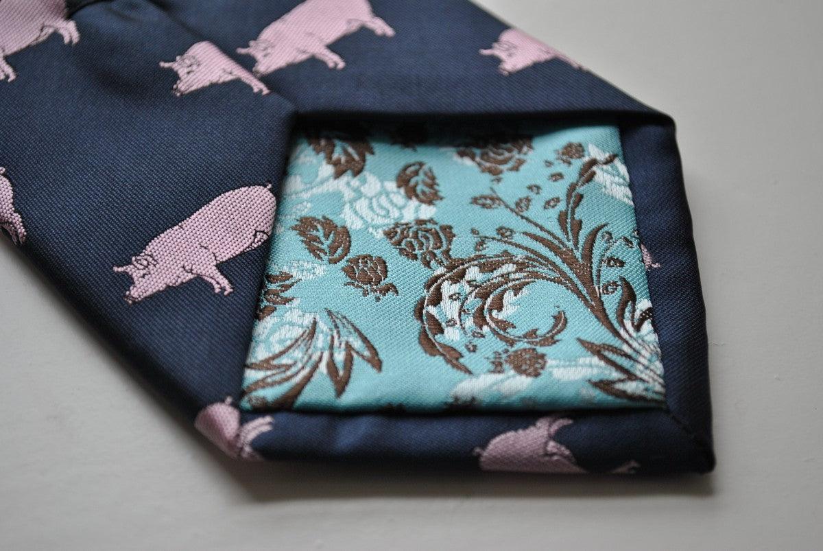 navy tie with pig design - Image 3