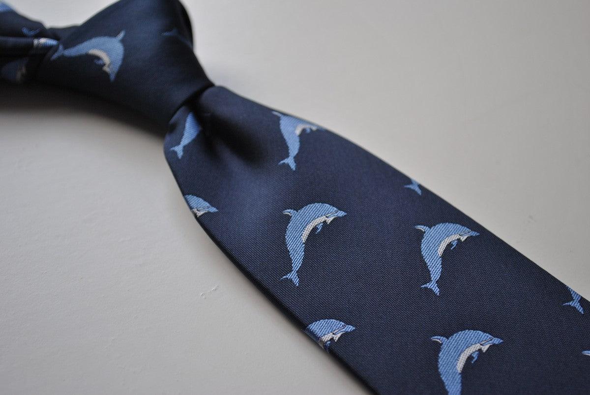 navy tie with dolphin design - Image 4