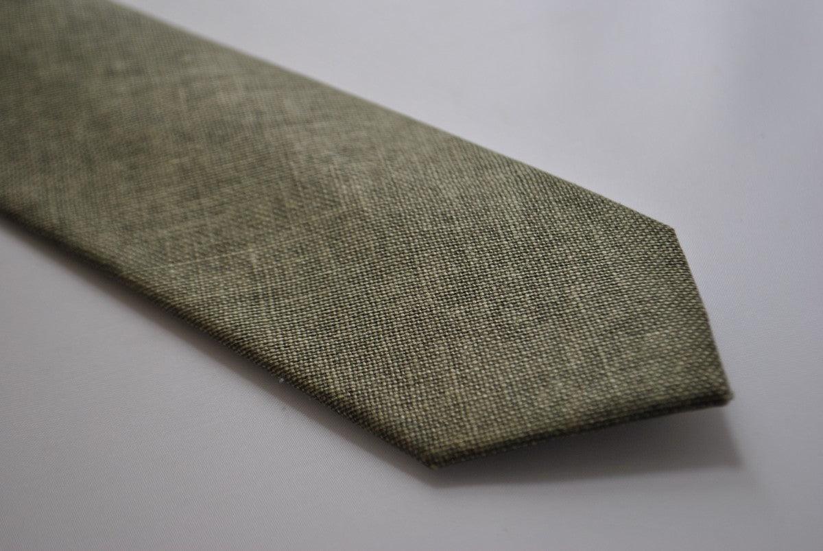khaki green slim linen tie - Image 2