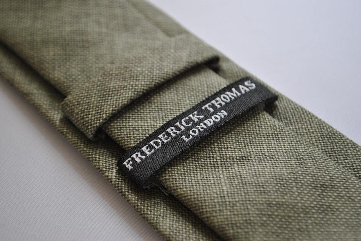 khaki green slim linen tie - Image 3