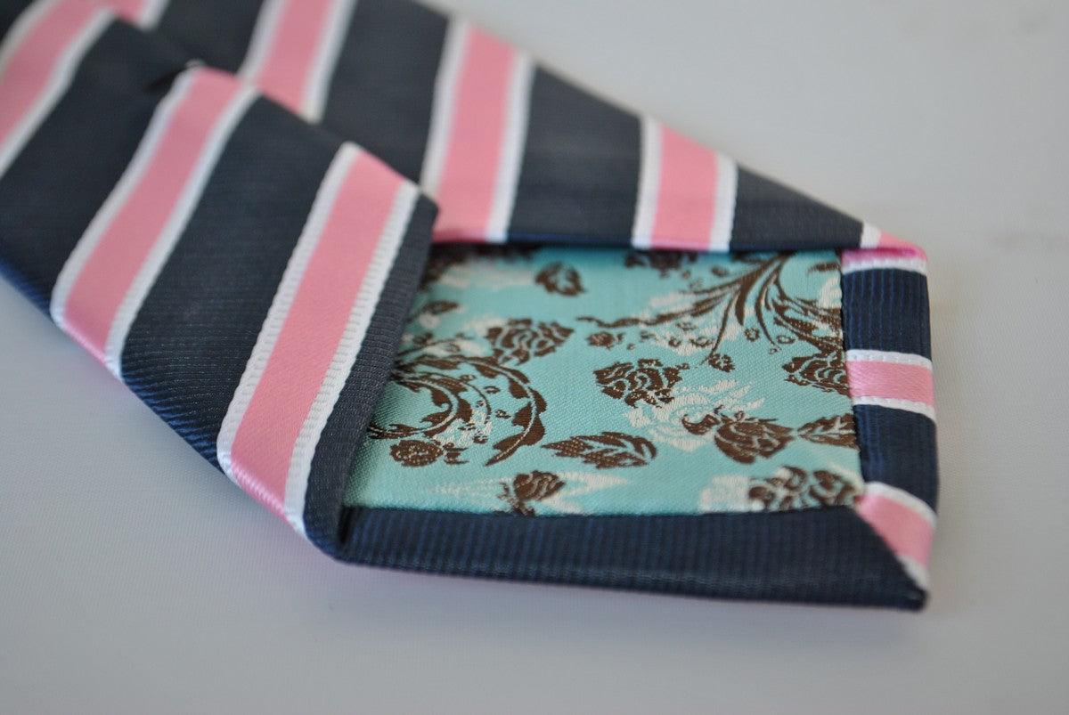 pink, navy and white striped tie - Image 3