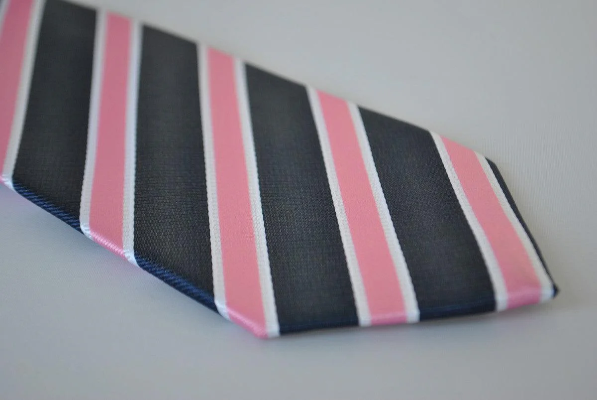 pink, navy and white striped tie - Image 4