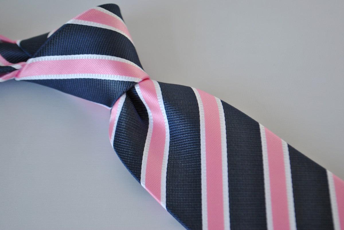 pink, navy and white striped tie - Image 5