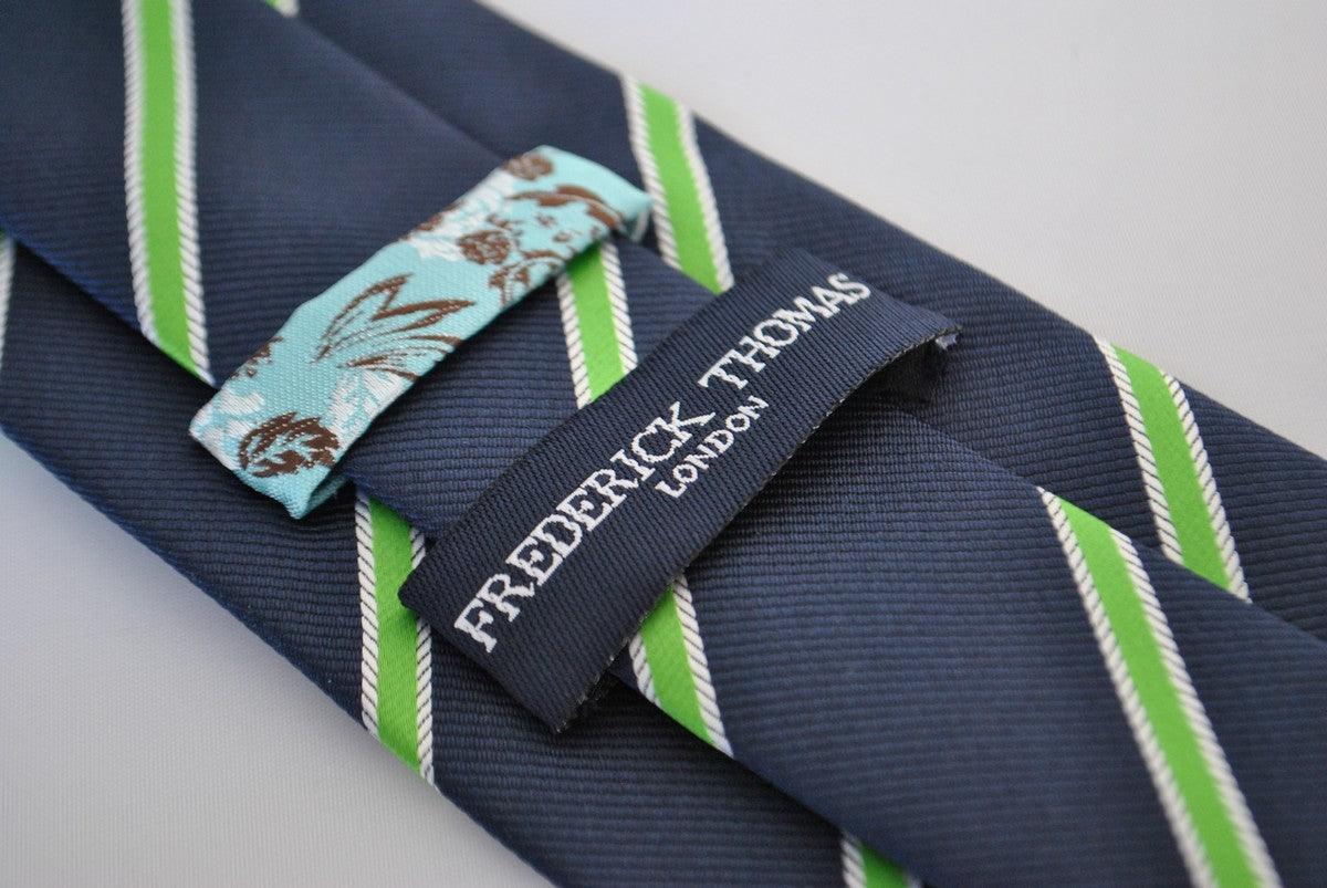 navy tie with green and white club stripes - Image 3