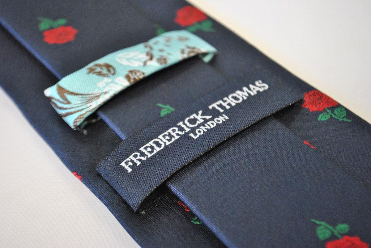 navy blue tie with red rose pattern - Image 3