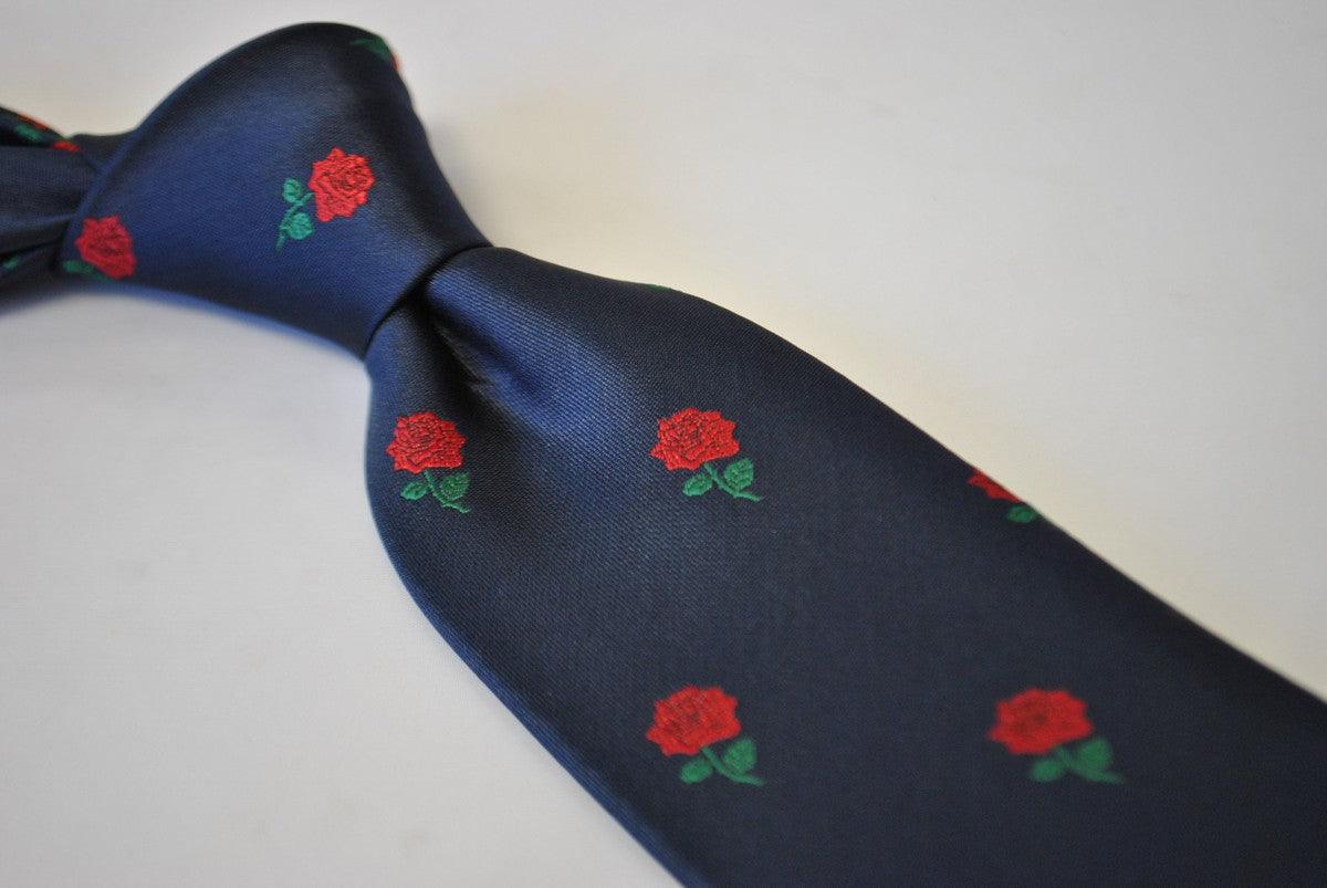 navy blue tie with red rose pattern - Image 4