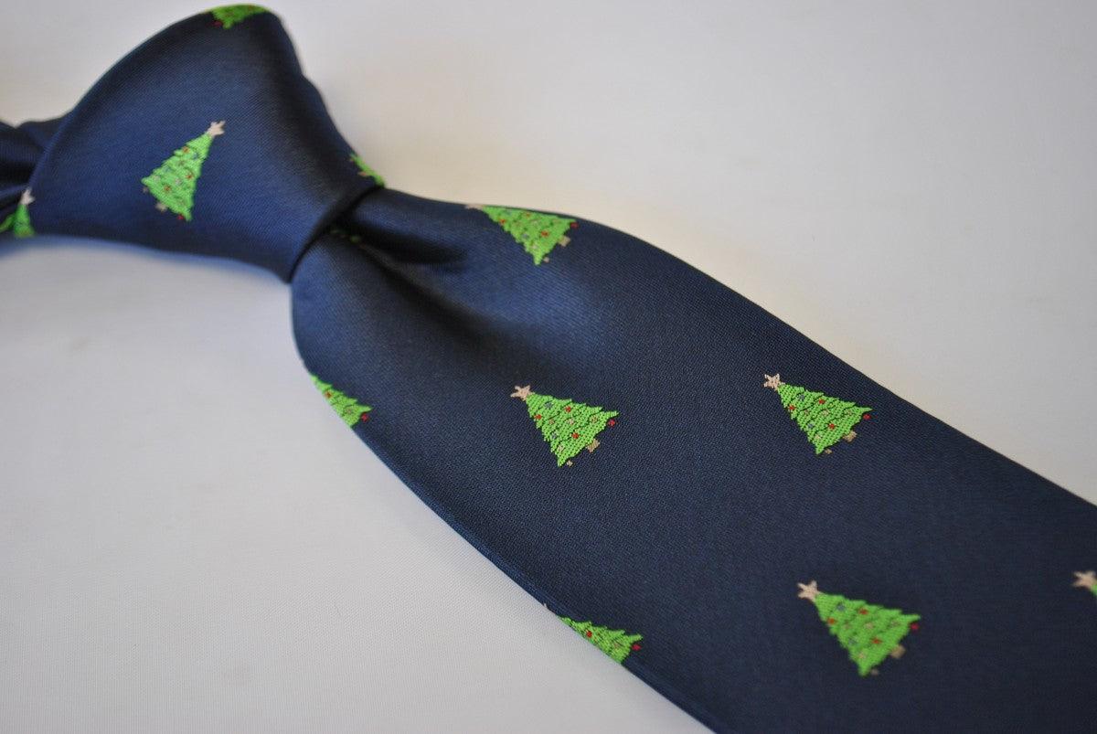christmas range - navy tie with christmas tree design - Image 2