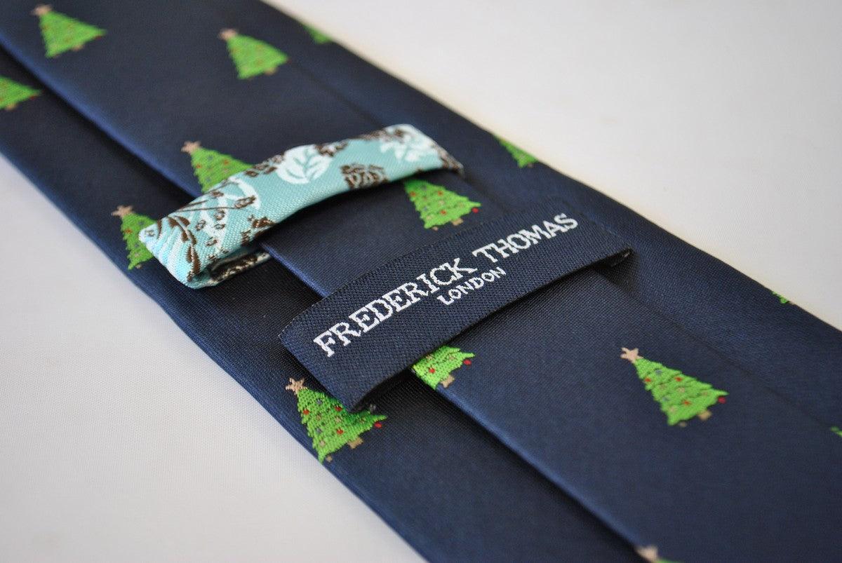 christmas range - navy tie with christmas tree design - Image 4