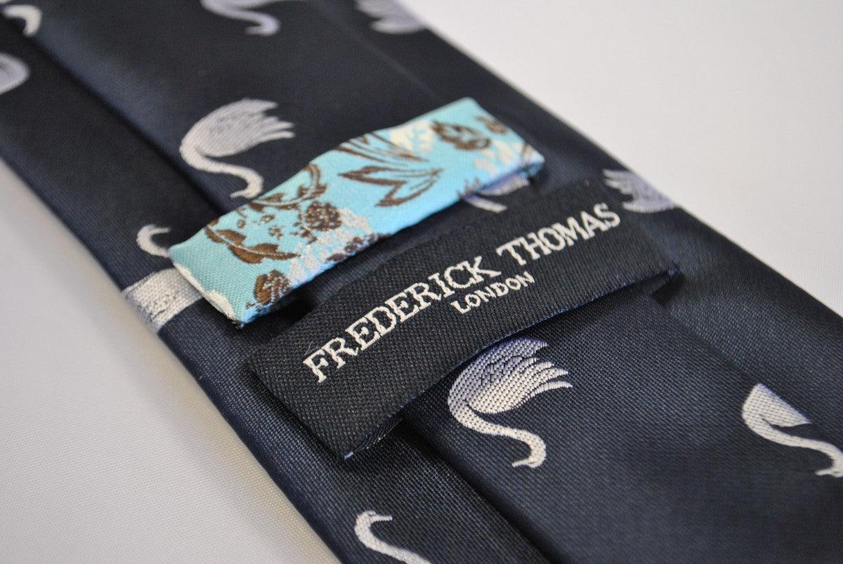navy blue tie with swan pattern - Image 4