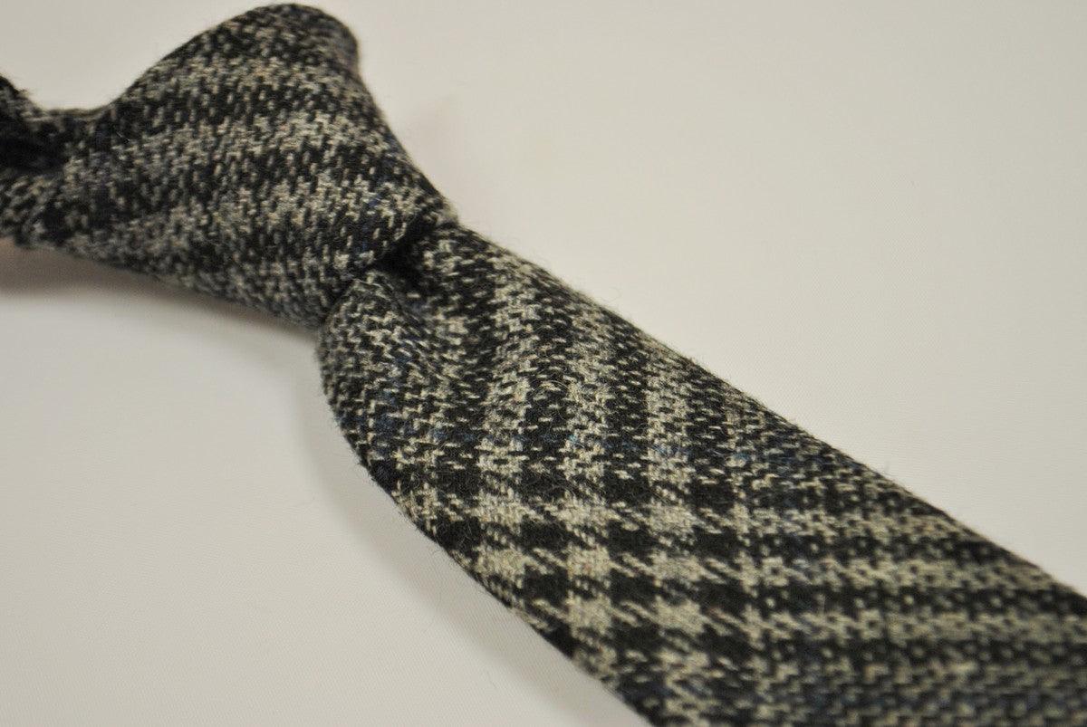 grey, black and navy check tweed wool skinny tie - Image 3