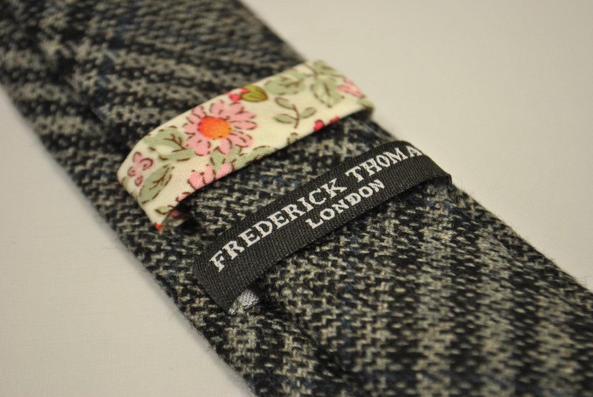 grey, black and navy check tweed wool skinny tie - Image 4