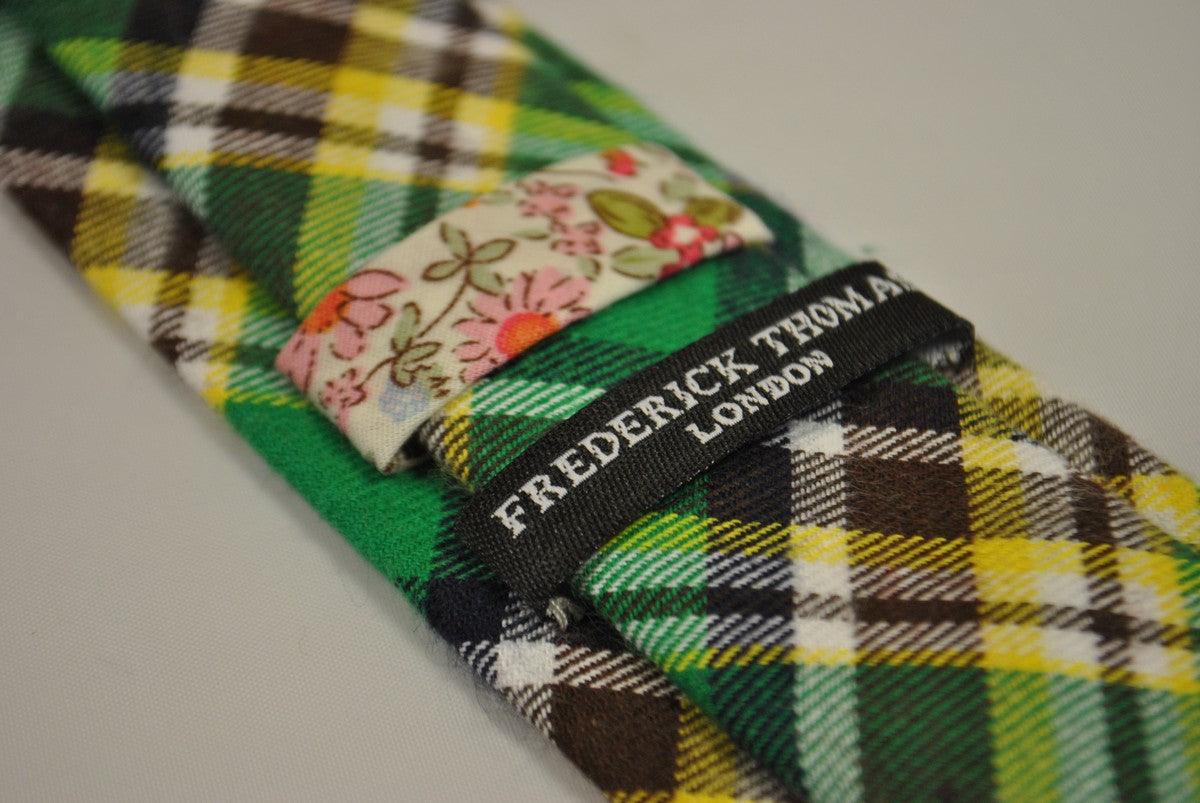 green, yellow and white check tweed wool tie - Image 4