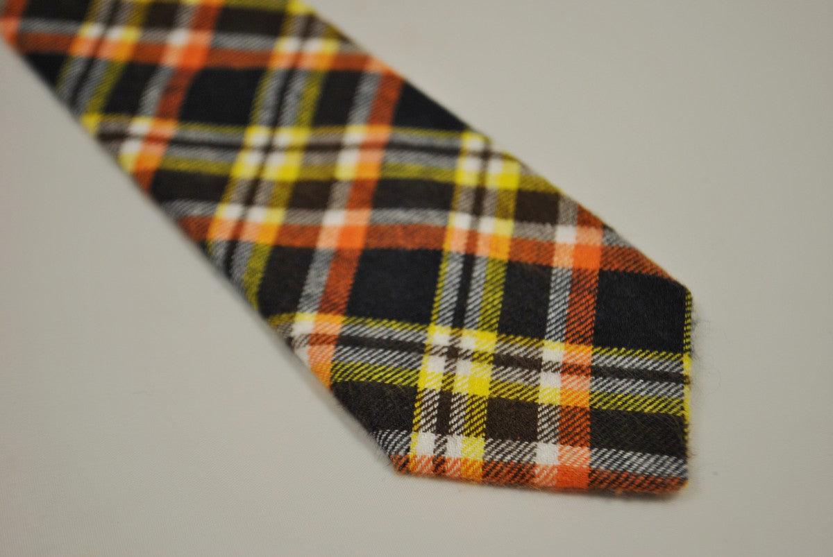 orange, yellow and navy check tweed wool tie - Image 3