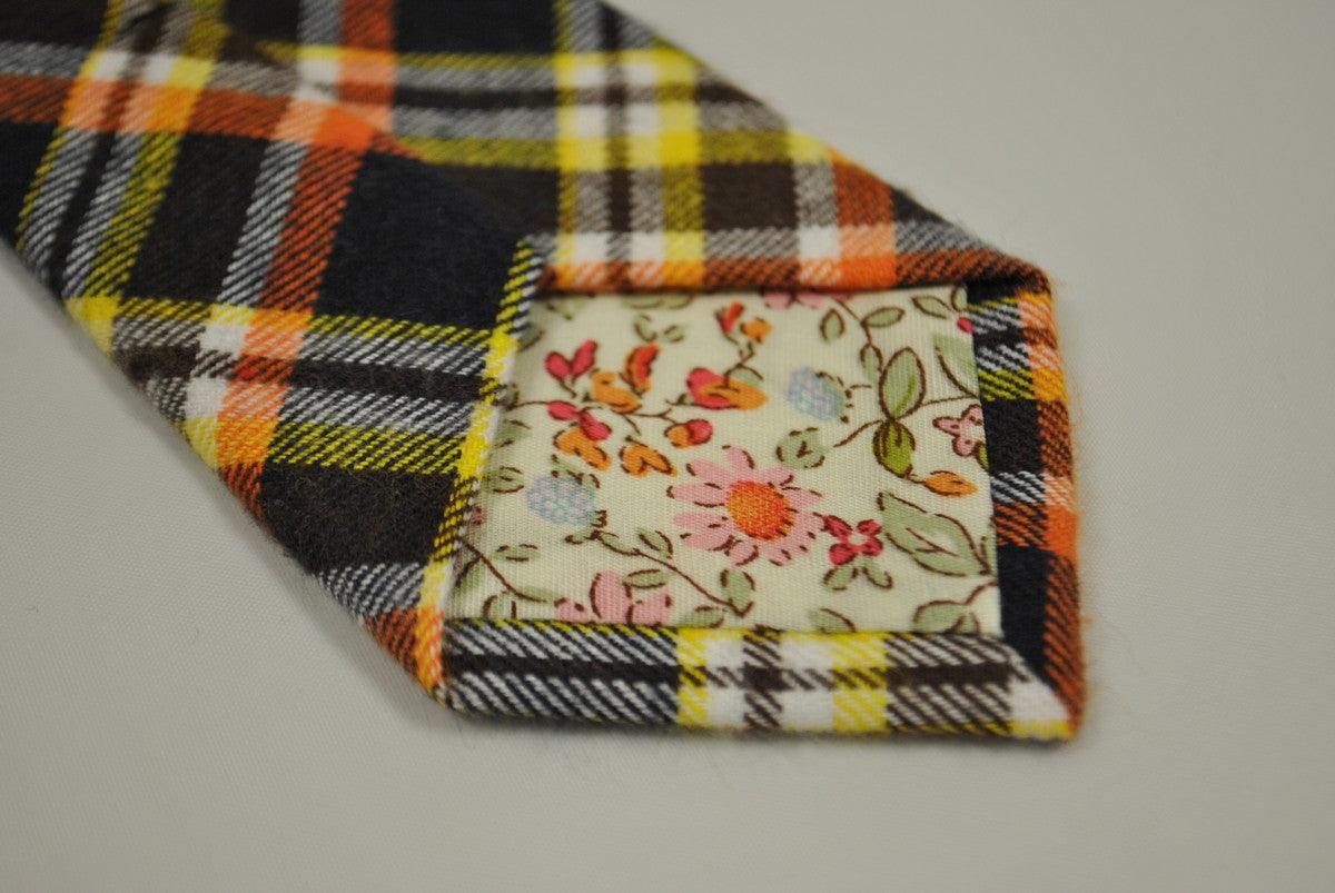 orange, yellow and navy check tweed wool tie - Image 4