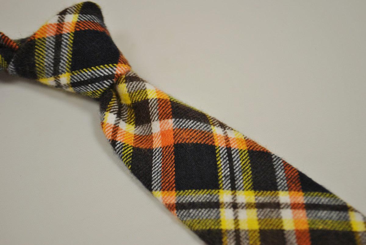 orange, yellow and navy check tweed wool tie - Image 5