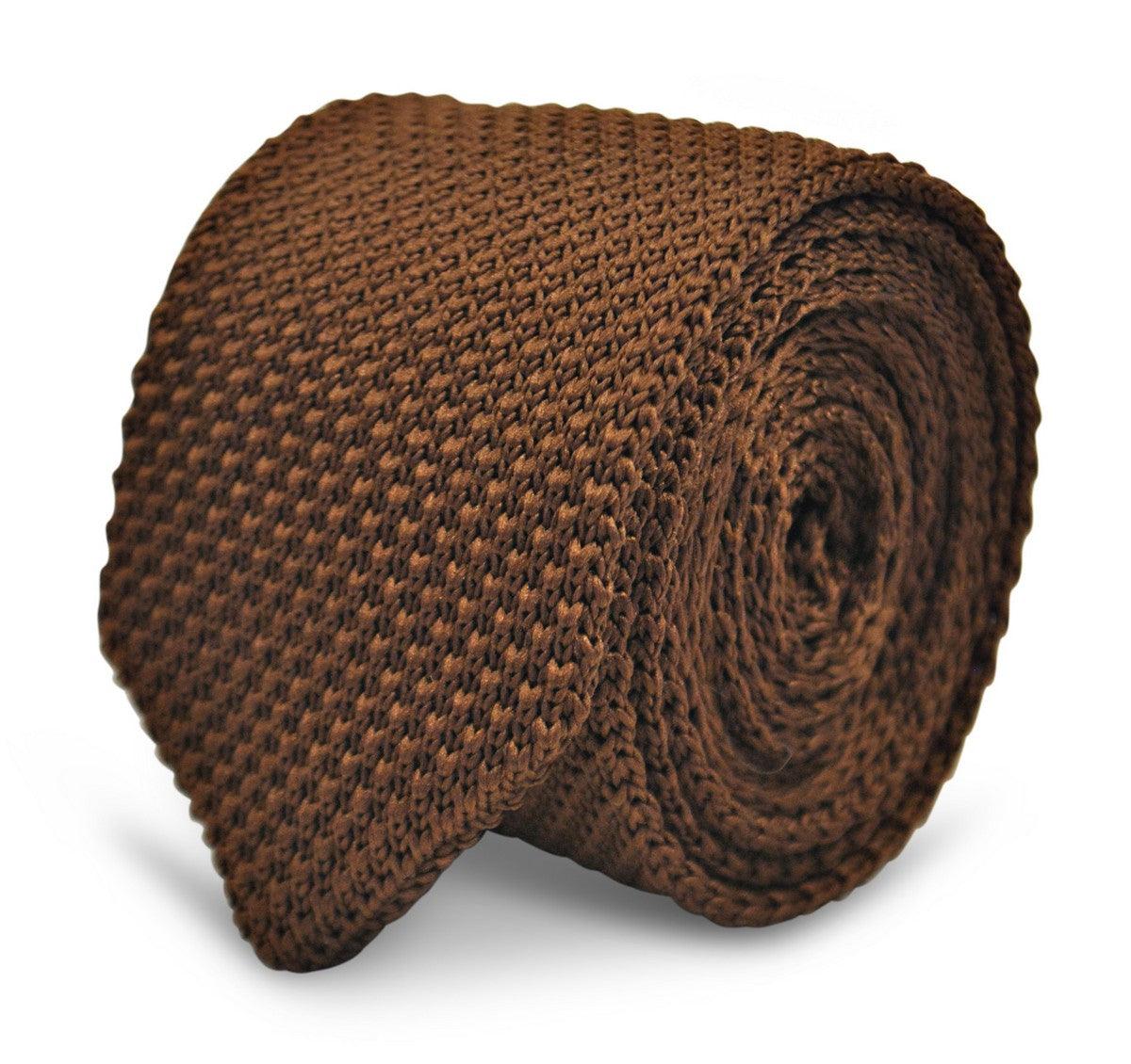 skinny chocolate brown knitted tie with pointed end