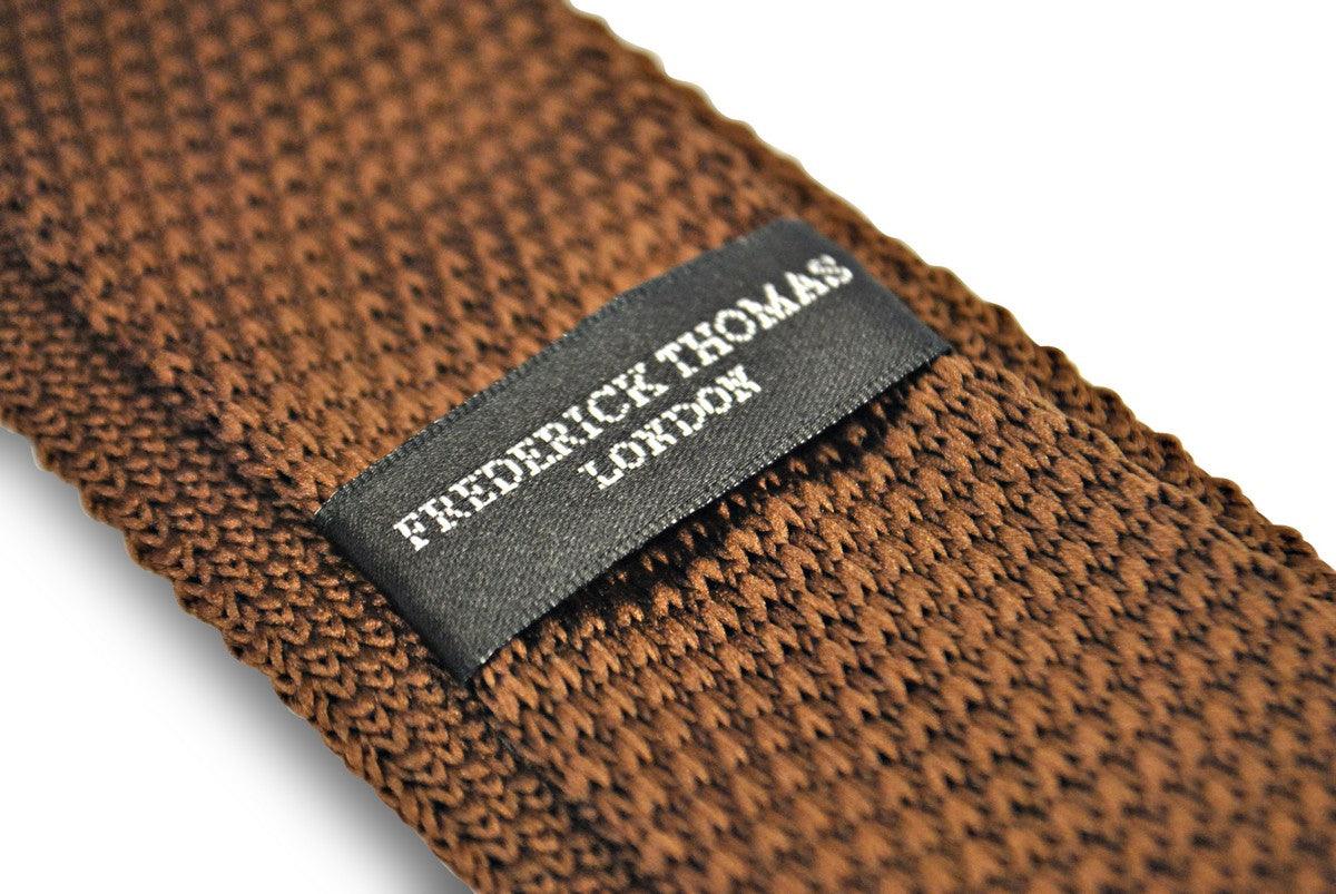 skinny chocolate brown knitted tie with pointed end - Image 3