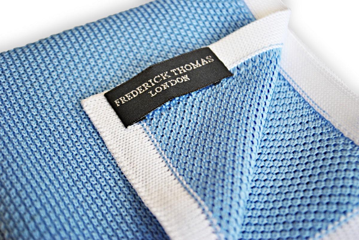 light blue knitted pocket square with white edging - Image 3