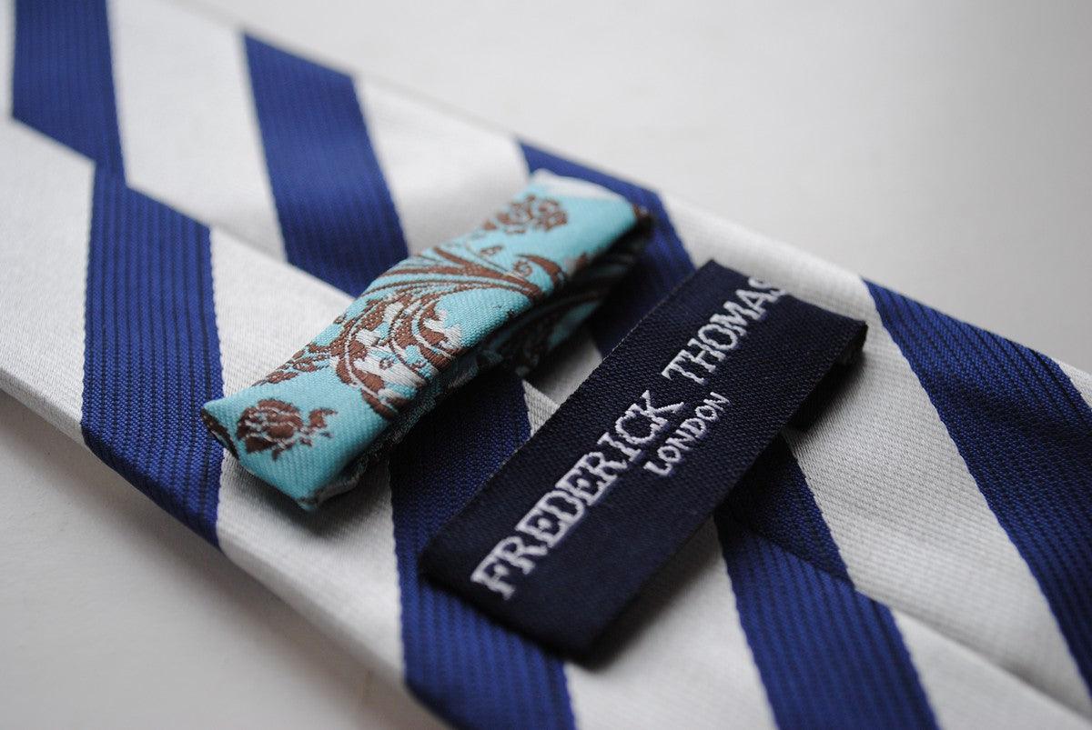 navy  blue and silver grey striped tie - Image 4