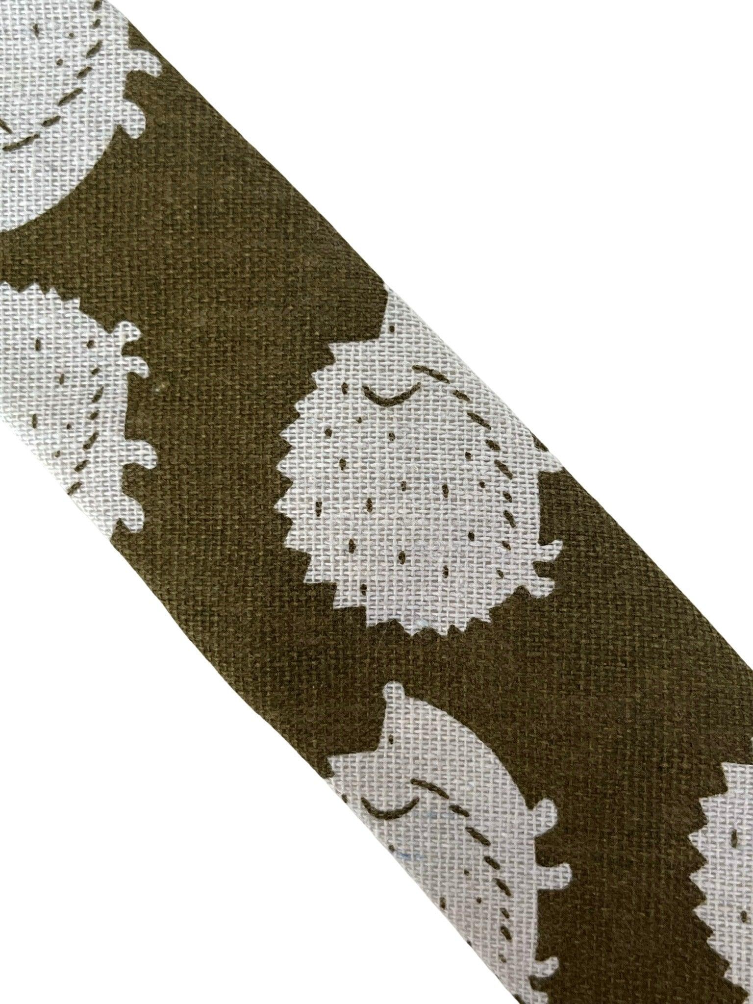 gold bronze olive cotton tie with hedgehog design - Image 2