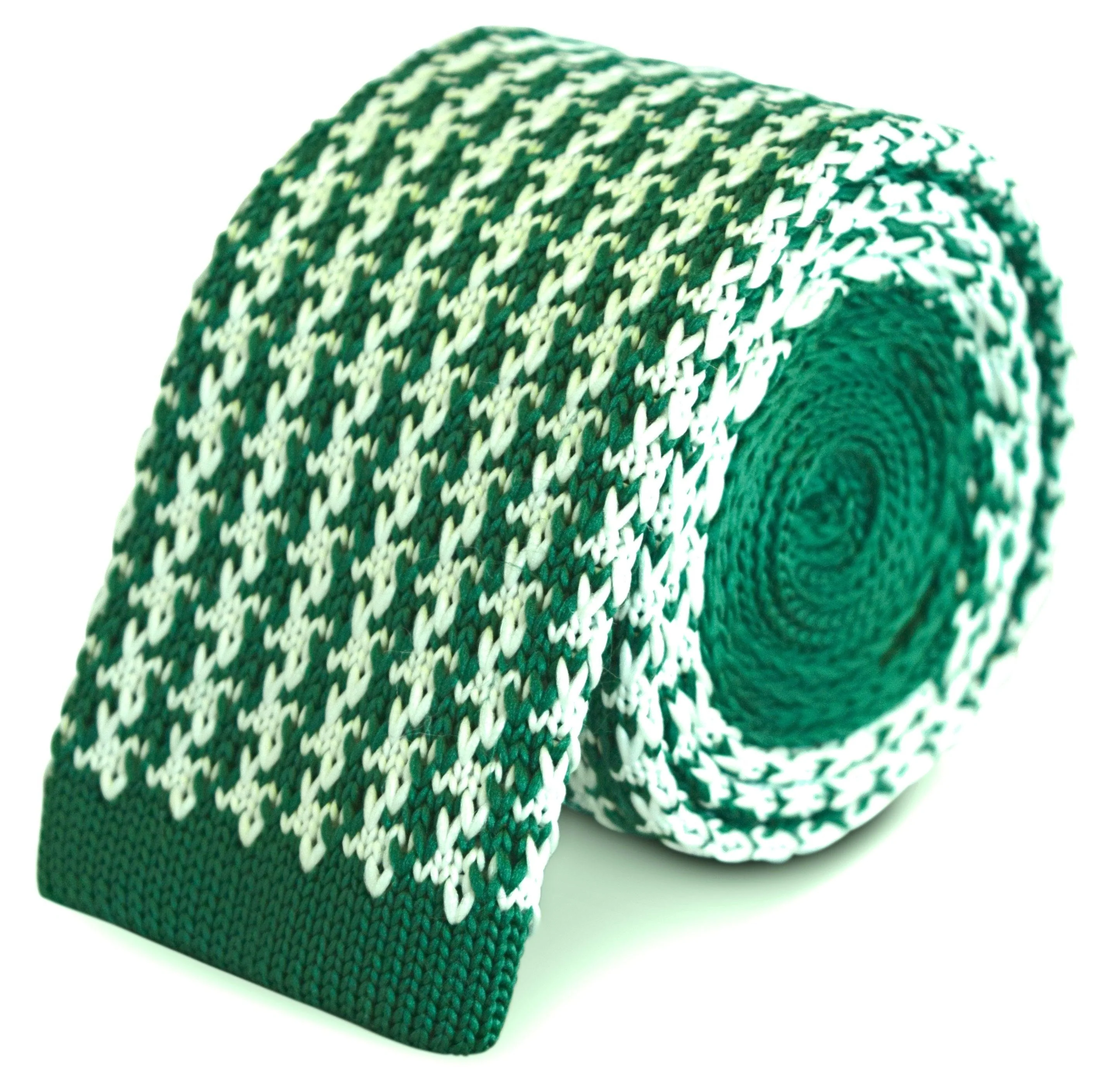 green and white dogstooth knitted tie - Image 2