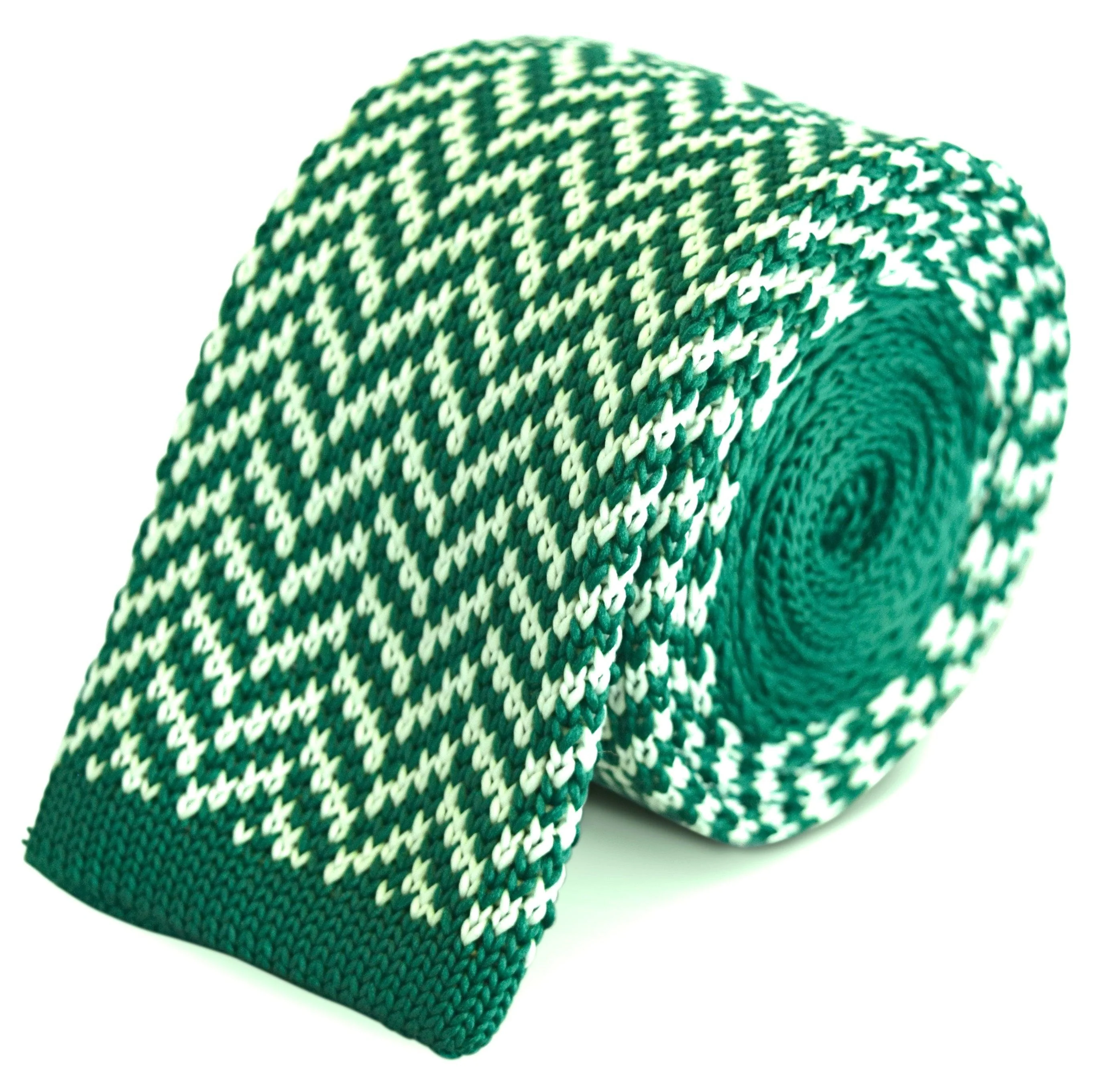 green and white herringbone knitted tie - Image 2
